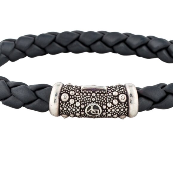 DAVID YURMAN STERLING SILVER 925  LEATHER BRAIDED BRACELET - Picture 4 of 10